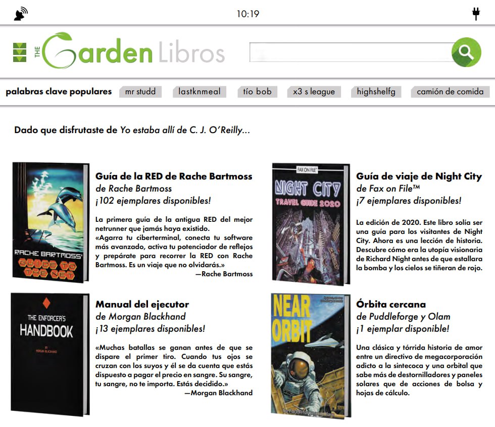 Garden, la principal página en Cybeprunk Red